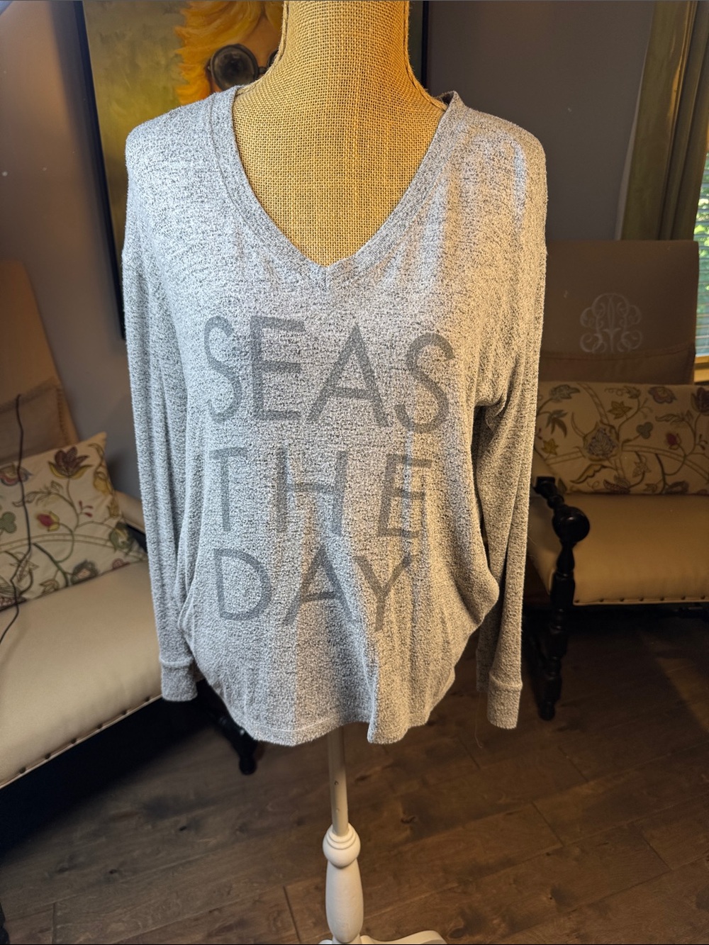Gray 'Seas the Day' V-Neck Women's Top